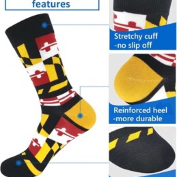 Maryland Flag Dress Socks for Men and Women, Maryland My Maryland, Unisex LG/XL - Picture 3 of 5